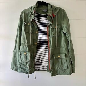 Market & Spruce Olive Hooded Jacket with Navy Striped Lining